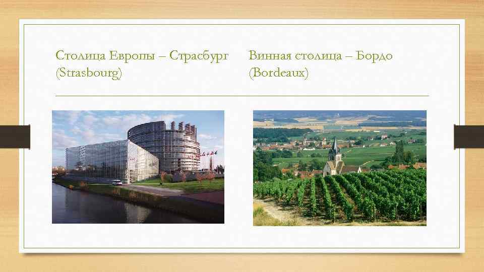 Столица Европы – Страсбург (Strasbourg) Винная столица – Бордо (Bordeaux) 