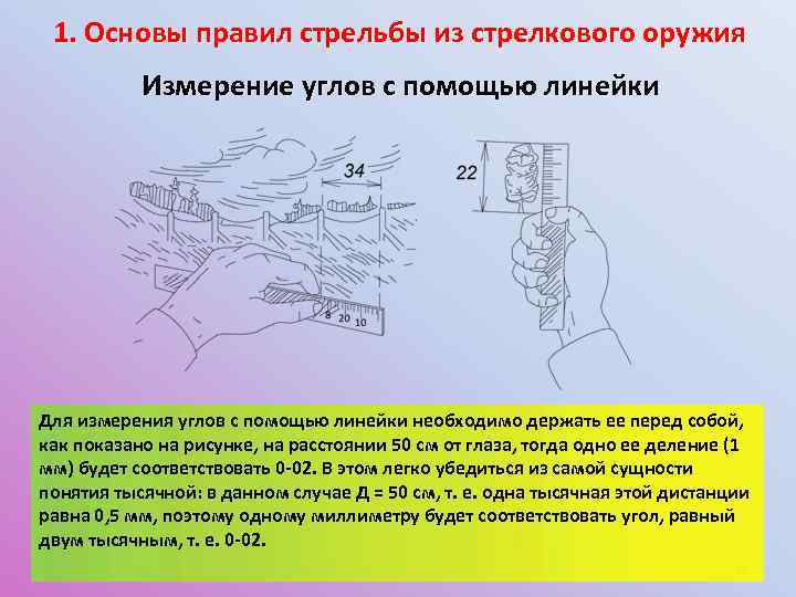 1. Основы правил стрельбы из стрелкового оружия Измерение углов с помощью линейки Для измерения