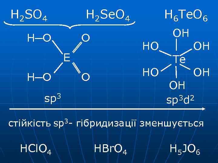 H 2 SO 4 H 2 Se. O 4 H─O O HO E H─O