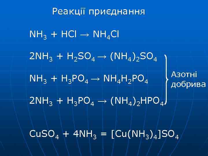 Реакції приєднання NH 3 + HCl → NH 4 Cl 2 NH 3 +