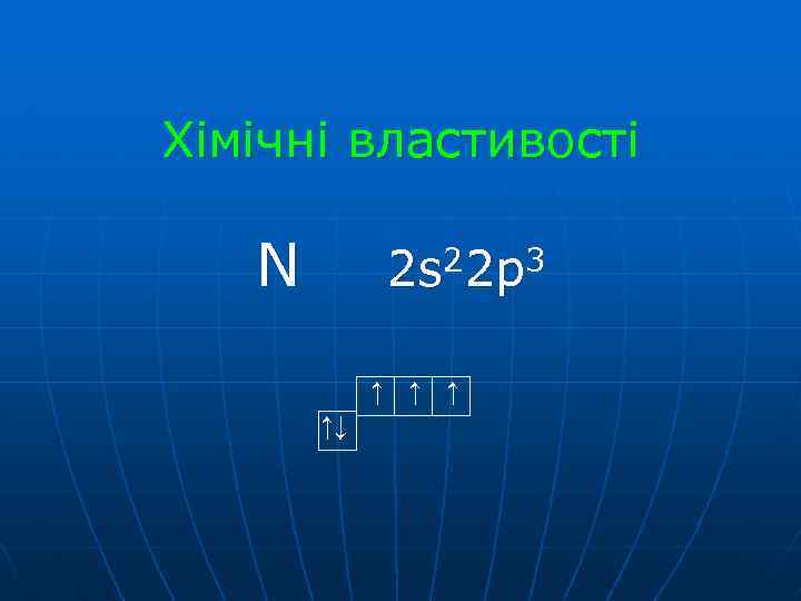 Хімічні властивості N 22 p 3 2 s ↑ ↑↓ 