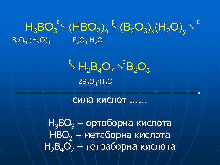 t t H 3 BO 3 ⇆ (HBO 2)n ⇆ (B 2 O 3)x(H