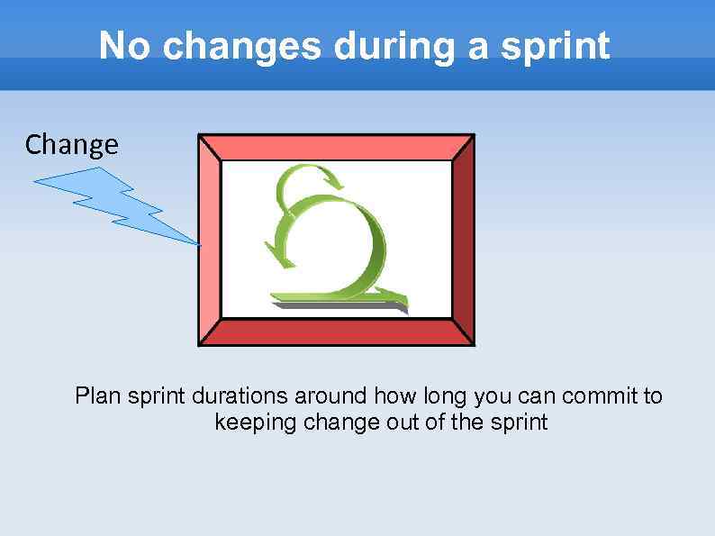 No changes during a sprint Change Plan sprint durations around how long you can