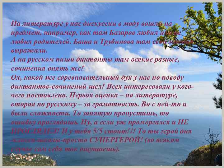 На литературе у нас дискуссии в моду вошли на предмет, например, как там Базаров