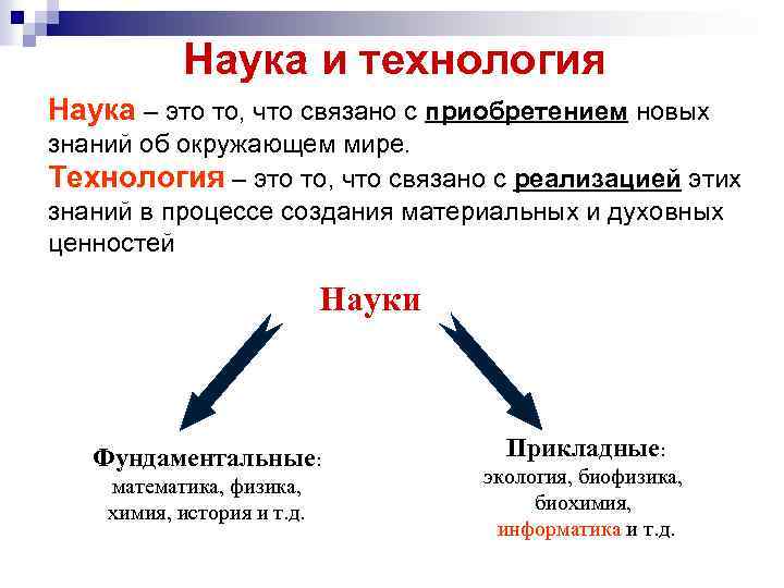 Наука и технология Наука – это то, что связано с приобретением новых знаний об