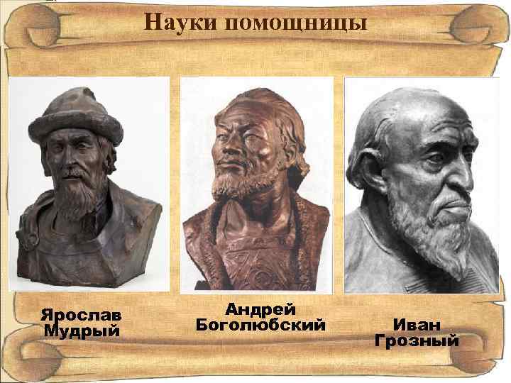Науки помощницы Ярослав Мудрый Андрей Боголюбский Иван Грозный 