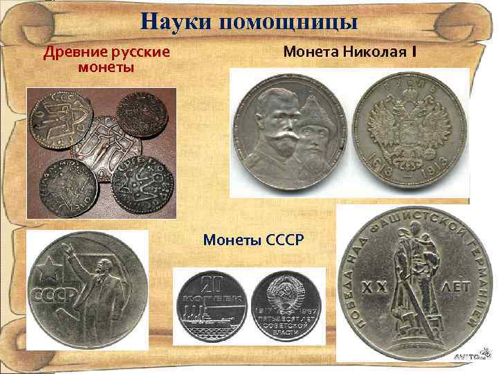 Науки помощницы Древние русские монеты Монета Николая I Монеты СССР 