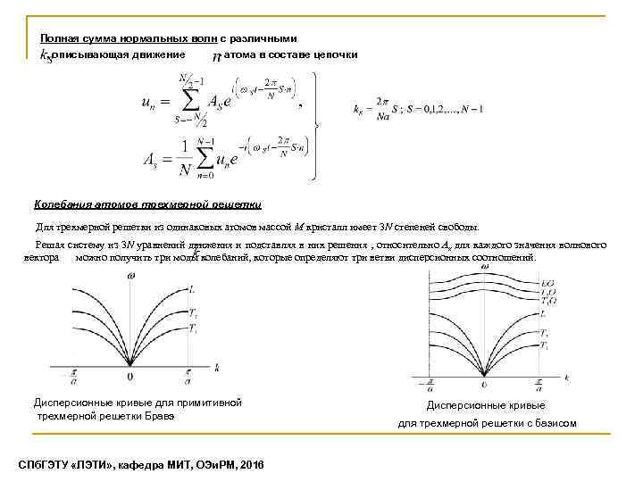 Полная сумма нормальных волн с различными , описывающая движение - атома в составе цепочки