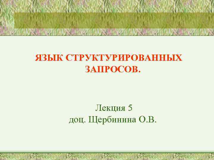 ЯЗЫК СТРУКТУРИРОВАННЫХ ЗАПРОСОВ. Лекция 5 доц. Щербинина О. В. 