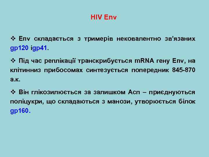 HIV Env v Env складається з тримерів нековалентно зв’язаних gp 120 іgp 41. v