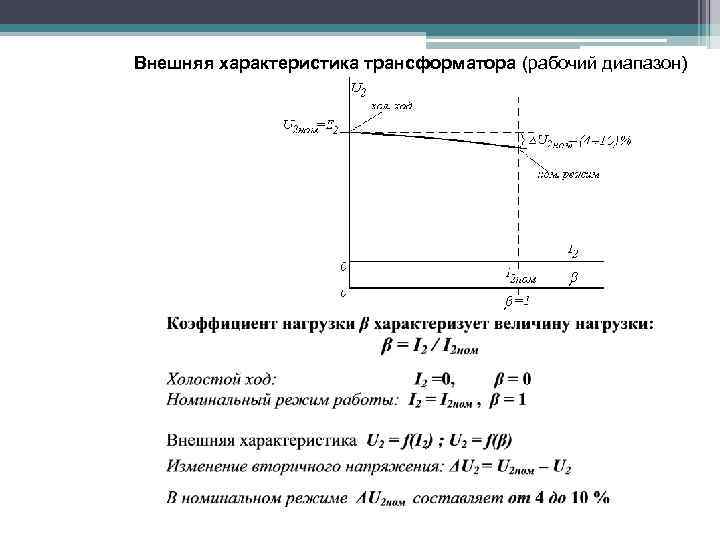Внешняя характеристика трансформатора (рабочий диапазон) 