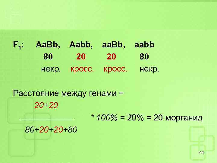 F 1: Aa. Bb, Aabb, aa. Bb, aabb 80 20 20 80 некр. кросс.