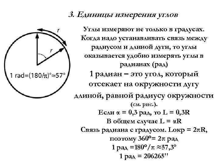3. Единицы измерения углов Углы измеряют не только в градусах. Когда надо устанавливать связь