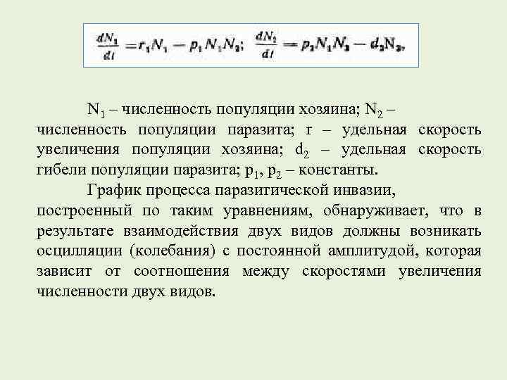 N 1 – численность популяции хозяина; N 2 – численность популяции паразита; r –