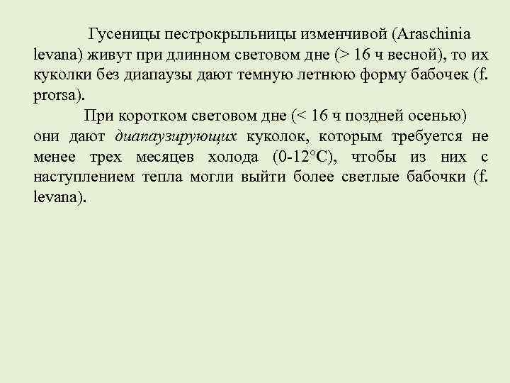  Гусеницы пестрокрыльницы изменчивой (Araschinia levana) живут при длинном световом дне (> 16 ч