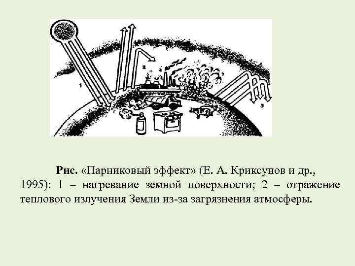 Рис. «Парниковый эффект» (Е. А. Криксунов и др. , 1995): 1 – нагревание земной