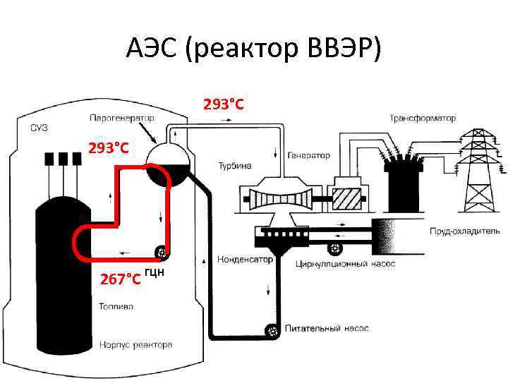 АЭС (реактор ВВЭР) 293°С 267°С ГЦН 6 