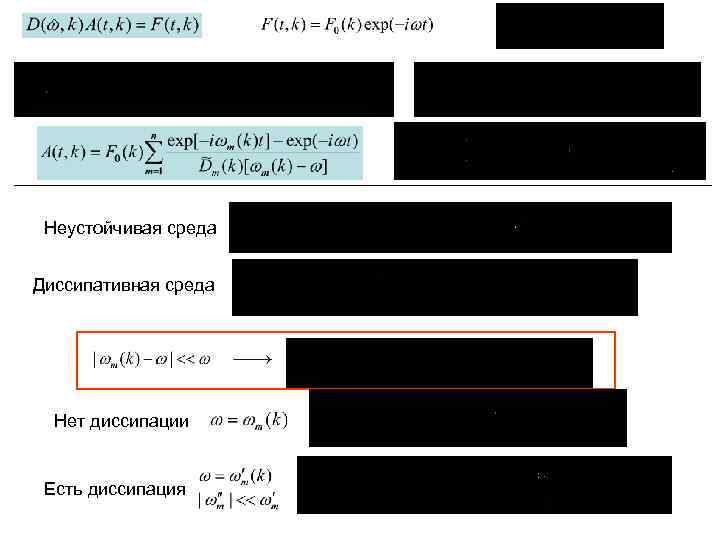 Неустойчивая среда Диссипативная среда Нет диссипации Есть диссипация 