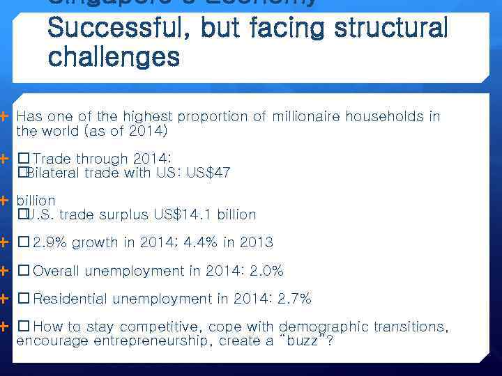 Singapore’s Economy Successful, but facing structural challenges Has one of the highest proportion of