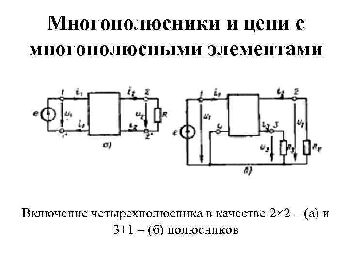 Многополюсники и цепи с многополюсными элементами Включение четырехполюсника в качестве 2× 2 – (а)