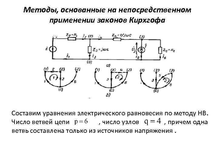 Методы, основанные на непосредственном применении законов Кирхгофа Составим уравнения электрического равновесия по методу НВ.