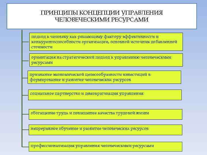 ПРИНЦИПЫ КОНЦЕПЦИИ УПРАВЛЕНИЯ ЧЕЛОВЕЧЕСКИМИ РЕСУРСАМИ подход к человеку как решающему фактору эффективности и конкурентоспособности