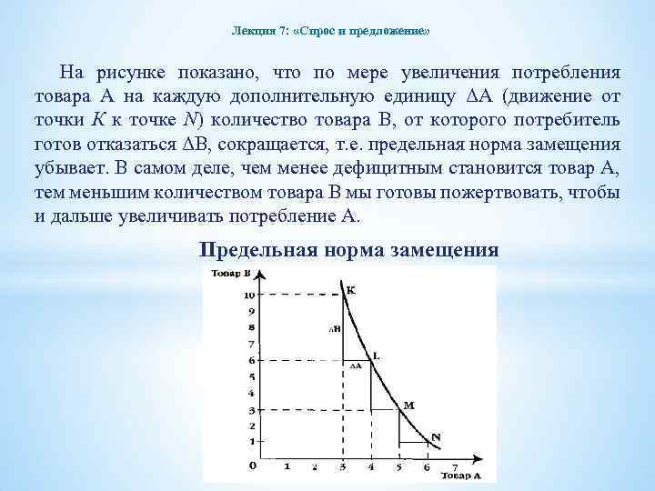 Лекция 7: «Спрос и предложение» На рисунке показано, что по мере увеличения потребления товара