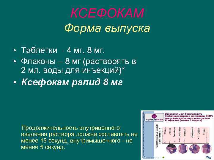 КСЕФОКАМ Форма выпуска • Таблетки - 4 мг, 8 мг. • Флаконы – 8