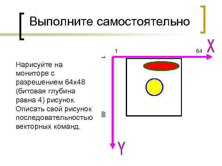 Выполните самостоятельно 1 64 1 48 Нарисуйте на мониторе с разрешением 64 х48 (битовая