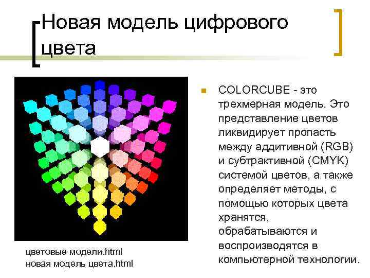 Новая модель цифрового цвета цветовые модели. html новая модель цвета. html COLORCUBE - это