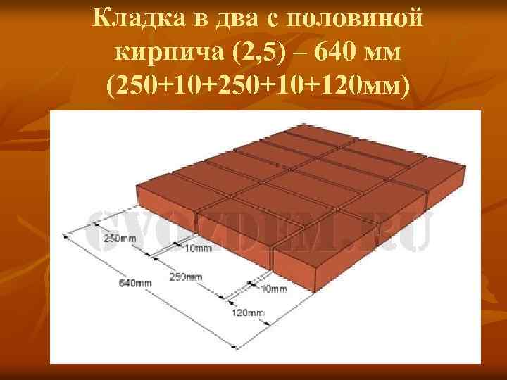 Кладка в два с половиной кирпича (2, 5) – 640 мм (250+10+120 мм) 