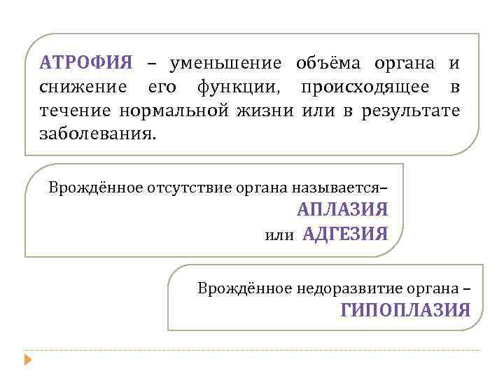 АТРОФИЯ – уменьшение объёма органа и снижение его функции, происходящее в течение нормальной жизни