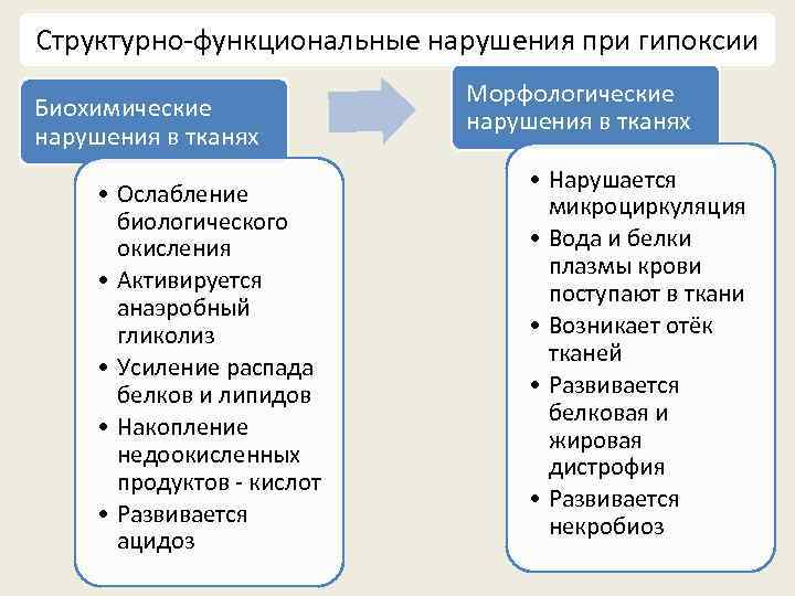 Структурно-функциональные нарушения при гипоксии Биохимические нарушения в тканях • Ослабление биологического окисления • Активируется