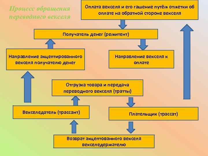 Процесс обращения переводного векселя Оплата векселя и его гашение путём отметки об оплате на