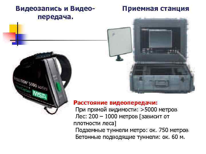 Видеозапись и Видеопередача. Приемная станция Расстояние видеопередачи: При прямой видимости: >5000 метров Лес: 200
