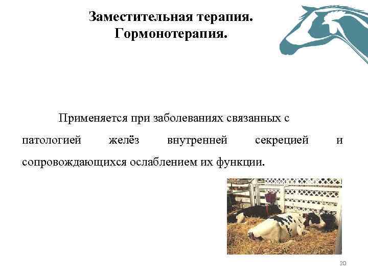 Заместительная терапия. Гормонотерапия. Применяется при заболеваниях связанных с патологией желёз внутренней секрецией и сопровождающихся