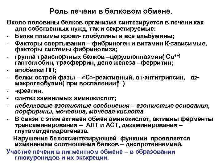 Роль печени в белковом обмене. Около половины белков организма синтезируется в печени как для