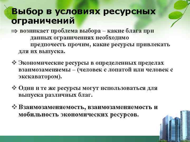 Выбор в условиях ресурсных ограничений возникает проблема выбора – какие блага при данных ограничениях