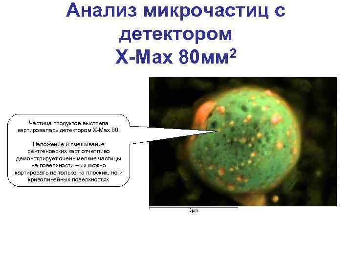 Анализ микрочастиц с детектором X-Max 80 мм 2 Частица продуктов выстрела картировалась детектором X-Max