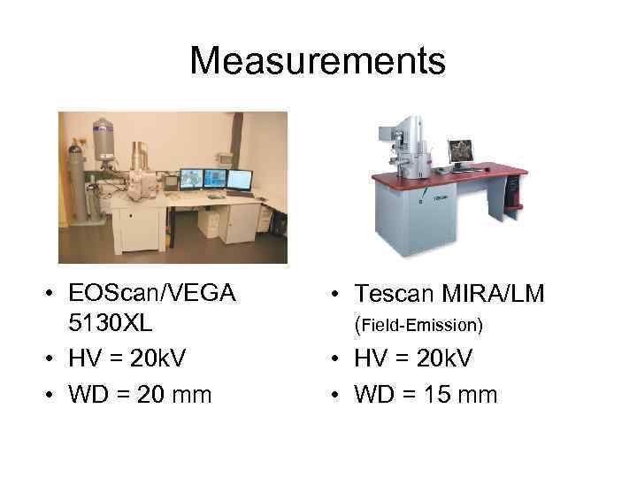 Measurements • EOScan/VEGA 5130 XL • HV = 20 k. V • WD =