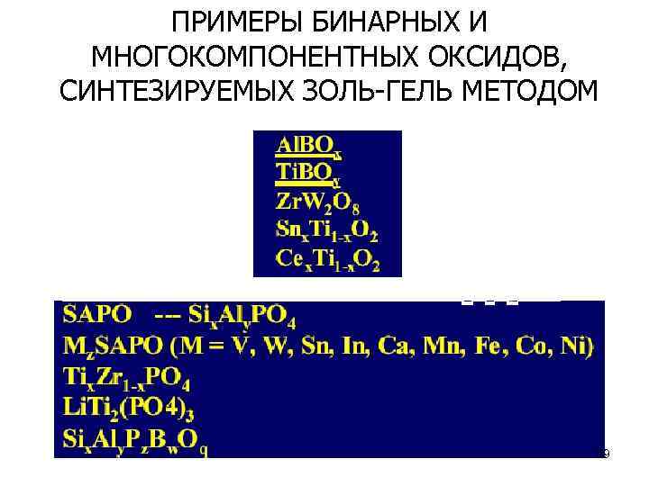 ПРИМЕРЫ БИНАРНЫХ И МНОГОКОМПОНЕНТНЫХ ОКСИДОВ, СИНТЕЗИРУЕМЫХ ЗОЛЬ-ГЕЛЬ МЕТОДОМ 29 