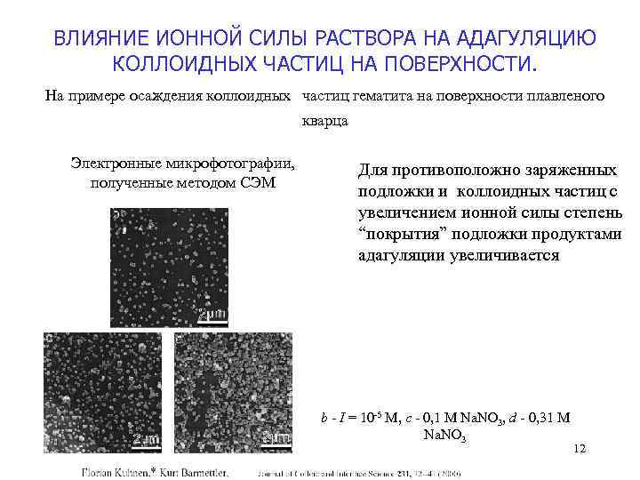 ВЛИЯНИЕ ИОННОЙ СИЛЫ РАСТВОРА НА АДАГУЛЯЦИЮ КОЛЛОИДНЫХ ЧАСТИЦ НА ПОВЕРХНОСТИ. На примере осаждения коллоидных