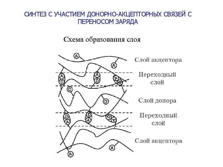 СИНТЕЗ С УЧАСТИЕМ ДОНОРНО-АКЦЕПТОРНЫХ СВЯЗЕЙ С ПЕРЕНОСОМ ЗАРЯДА Схема образования слоя 