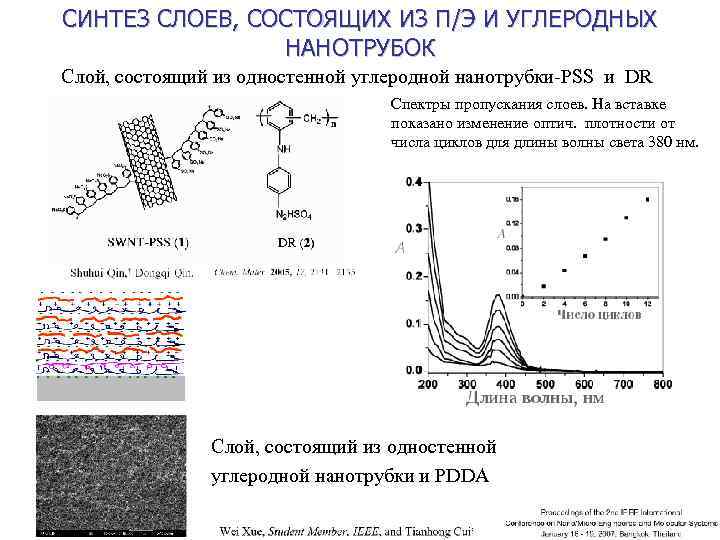 СИНТЕЗ СЛОЕВ, СОСТОЯЩИХ ИЗ П/Э И УГЛЕРОДНЫХ НАНОТРУБОК Слой, состоящий из одностенной углеродной нанотрубки-PSS