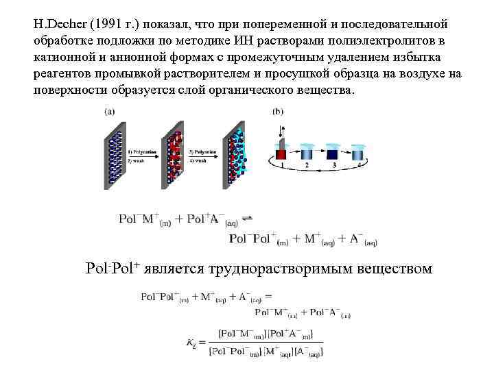 H. Decher (1991 г. ) показал, что при попеременной и последовательной обработке подложки по