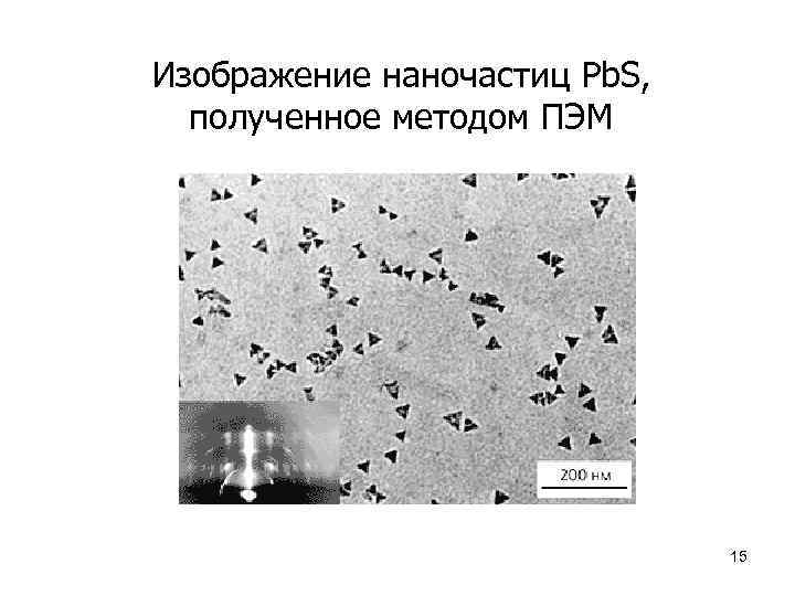 Изображение наночастиц Pb. S, полученное методом ПЭМ 15 