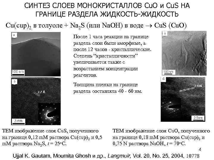 СИНТЕЗ СЛОЕВ МОНОКРИСТАЛЛОВ Cu. O и Cu. S НА ГРАНИЦЕ РАЗДЕЛА ЖИДКОСТЬ-ЖИДКОСТЬ Cu(cup)2 в