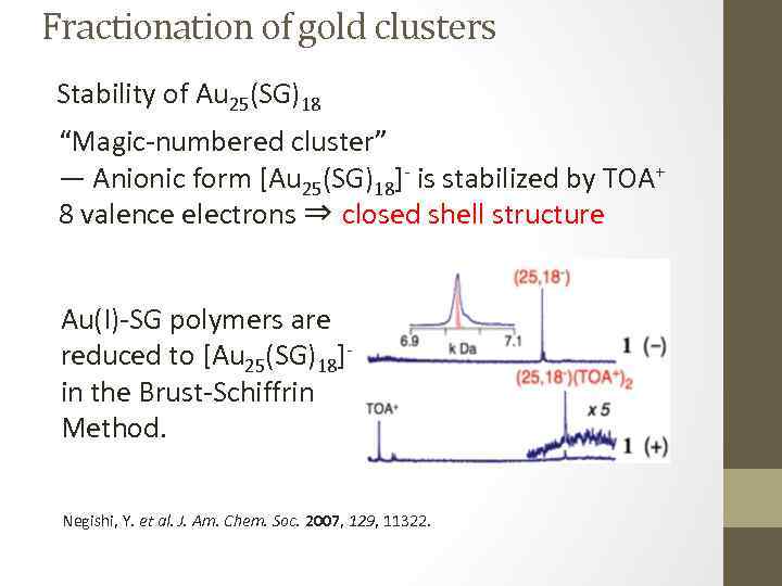 Fractionation of gold clusters Stability of Au 25(SG)18 “Magic-numbered cluster” ― Anionic form [Au