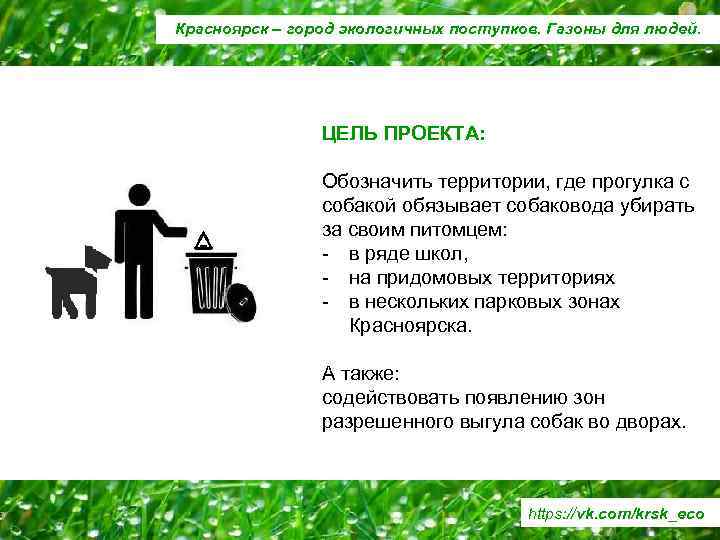Красноярск – город экологичных поступков. Газоны для людей. ЦЕЛЬ ПРОЕКТА: Обозначить территории, где прогулка