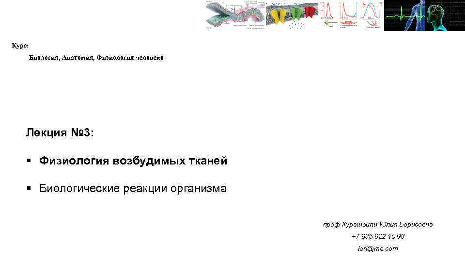 Курс: Биология, Анатомия, Физиология человека Лекция № 3: § Физиология возбудимых тканей § Биологические